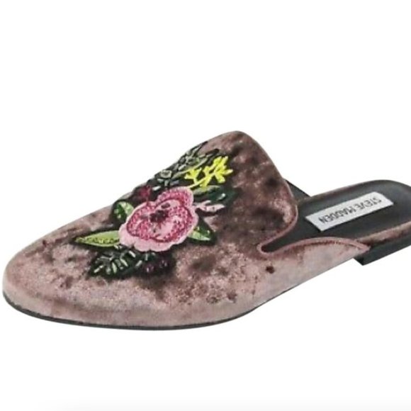 Steve Madden Shoes - Steve Madden Hugh Blush Velvet Embellished Mule Flat Shoes